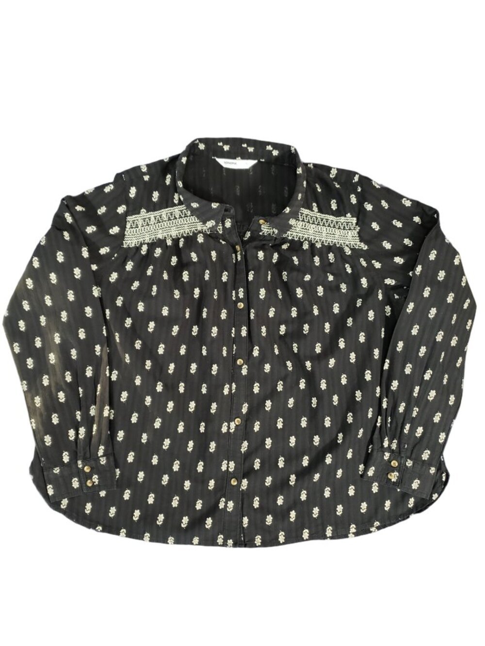 Sonoma Women’s XL Black Floral Button Front Long Sleeve Blouse